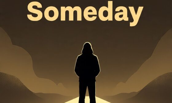A person standing at a crossroads, torn between “Someday” in the distance and “Today” glowing brightly beneath them, symbolizing the folly of waiting to be ready.