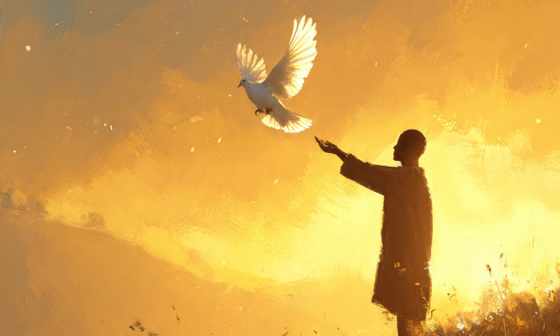 A person releasing a dove into the morning light, symbolizing forgiveness, peace, and emotional strength.