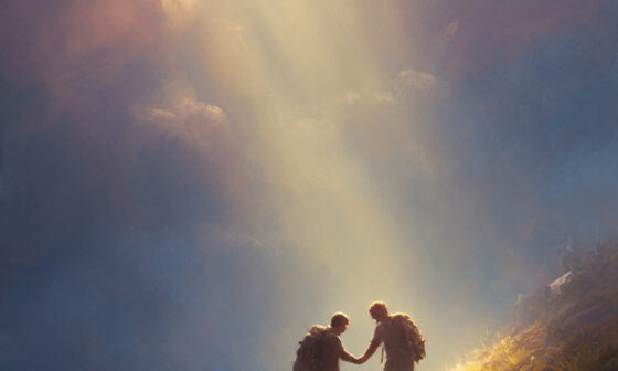 A person receiving help while climbing a mountain, symbolizing gratitude, support, and the importance of accepting help in life.