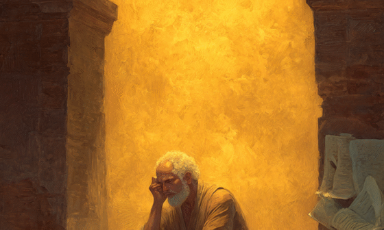 A philosopher teaching students using the Socratic Method, symbolizing the pursuit of truth through questioning and reflection.