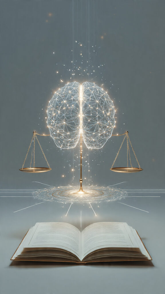 Conceptual illustration of the laws of logic and objective thinking a glowing brain and open book symbolizing truth, reason, and clarity.