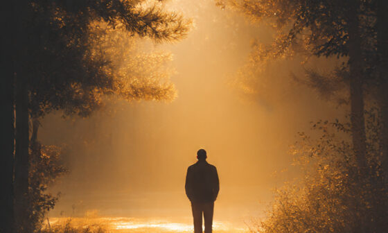 A person walking mindfully along a sunlit forest path at dawn, symbolizing spiritual wisdom and living with purpose from Ephesians 5:15-19