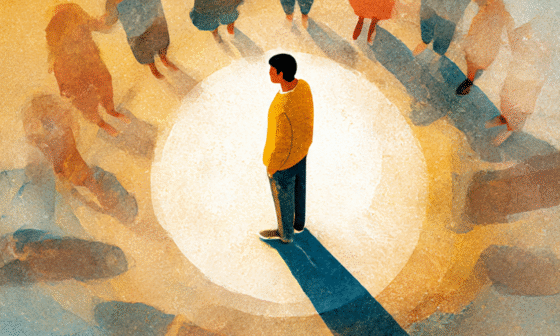 A person surrounded by supportive friends under soft sunlight, symbolizing the power of proximity and positive influence on personal growth.