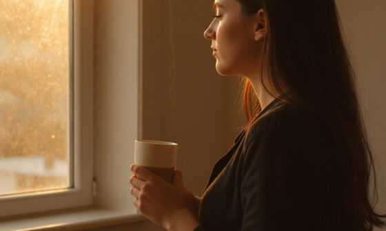 A person standing in morning sunlight by a window, reflecting with a journal and cup of coffee, symbolizing discipline, focus, and spiritual renewal.