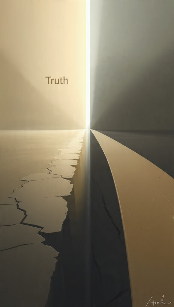 Conceptual image showing a broken, flawed path still leading to a bright destination labeled “Truth,” symbolizing that even flawed arguments can reach correct conclusions.