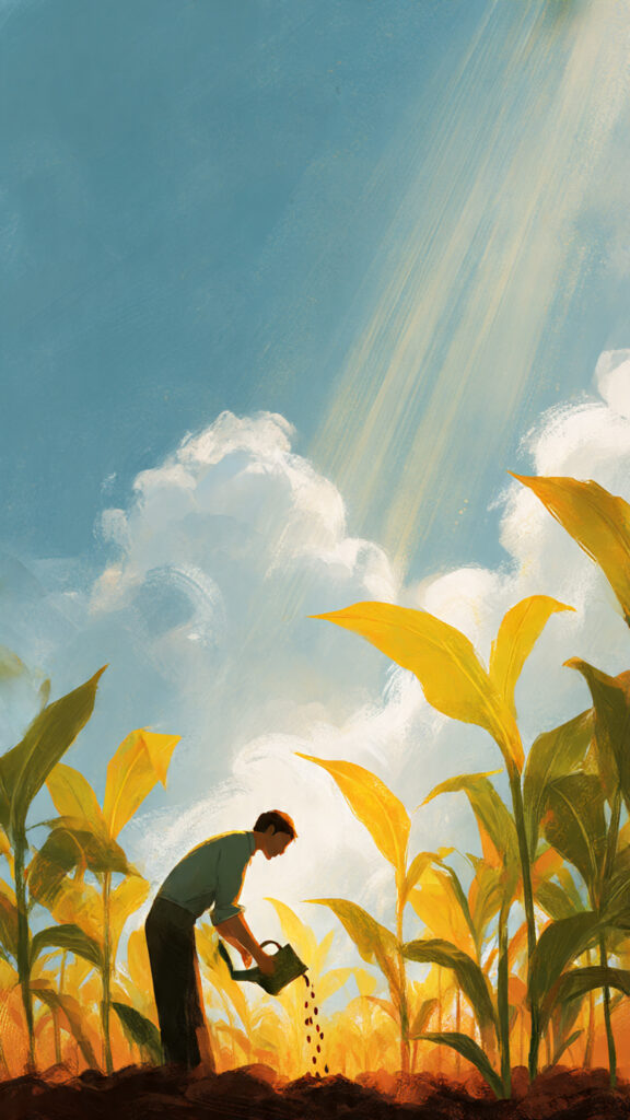 Person planting seeds in a field, symbolizing how consistent effort and work today grow into future success.