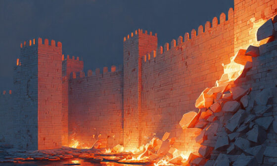 Ancient city wall with a broken section symbolizing lack of self-control in Proverbs 25:28.