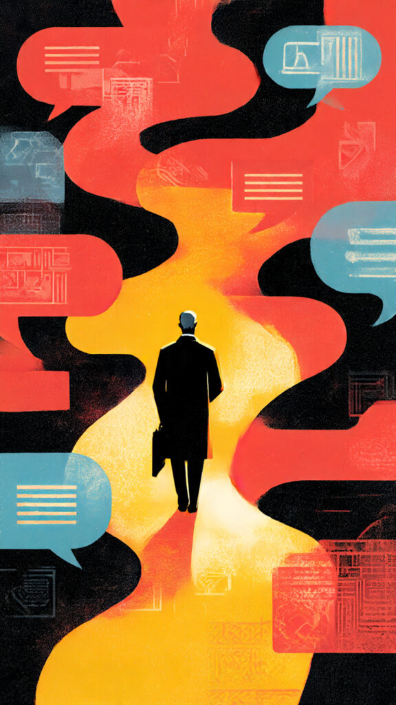 Illustration of a red smoke trail leading a detective away from the real clue, symbolizing distraction in arguments and the Red Herring Fallacy.