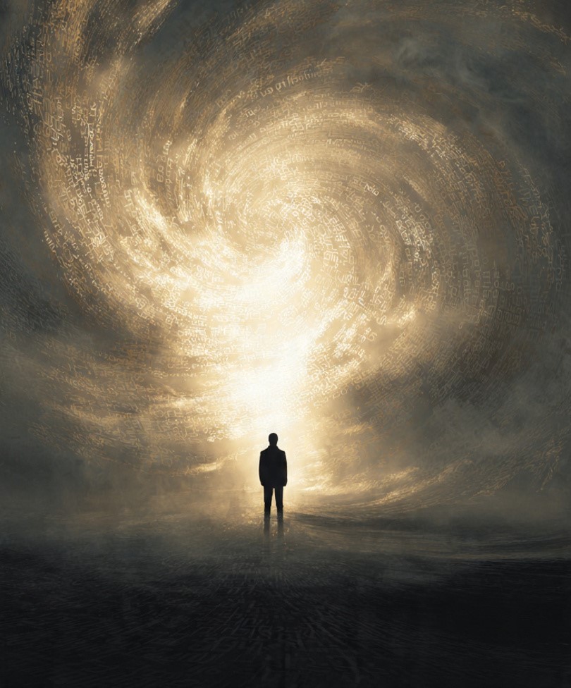 Silhouette with glowing mind and swirling thoughts representing the power of autosuggestion.