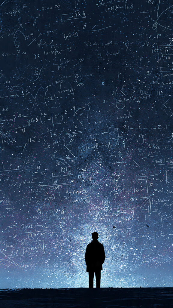 Silhouette facing a vast cosmic scene representing the gap between personal understanding and universal truth.