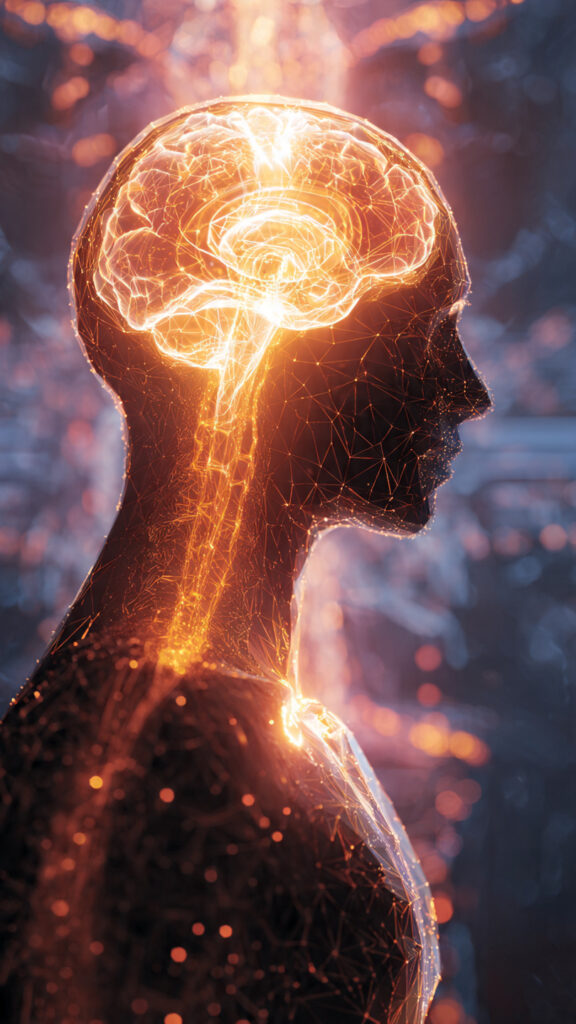 A human silhouette with a glowing brain surrounded by repeating geometric and neural patterns, representing the power of pattern recognition.