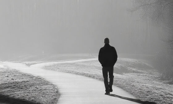 A person walking along a calm path that represents the choices, consistency, and character that shape a life