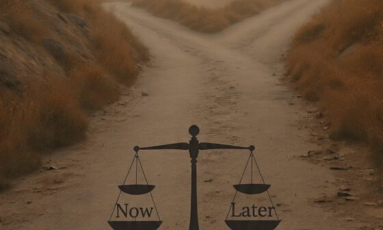 A symbolic crossroads illustrating the long-term cost of present decisions and the importance of choosing wisely.