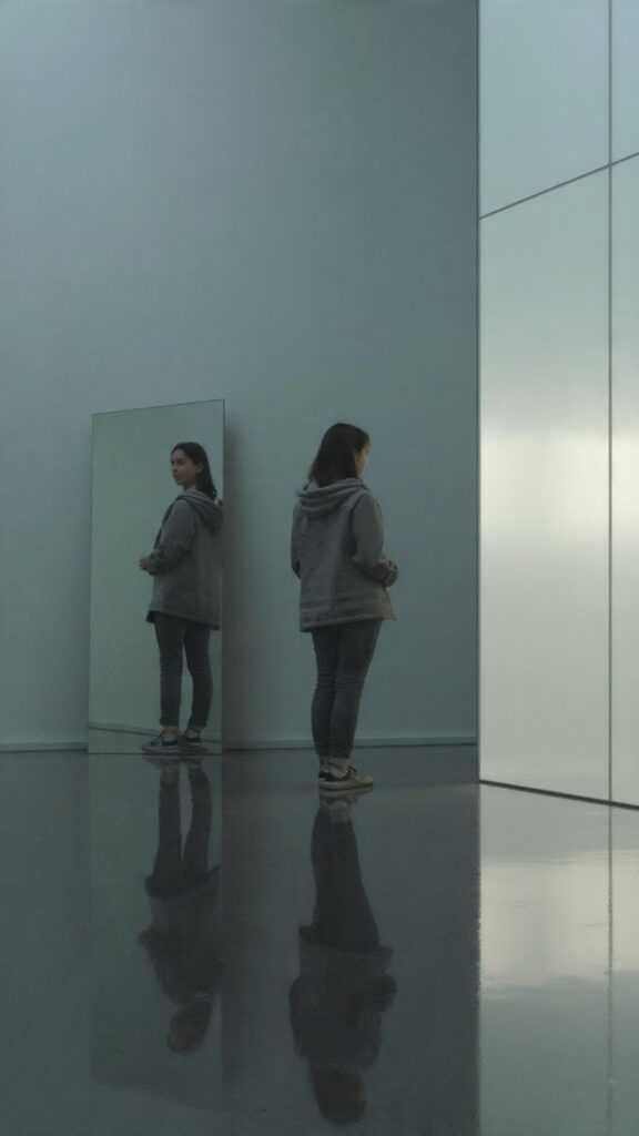 A person choosing a deceptive appearance over an open source of truth, illustrating believing lies and rejecting truth