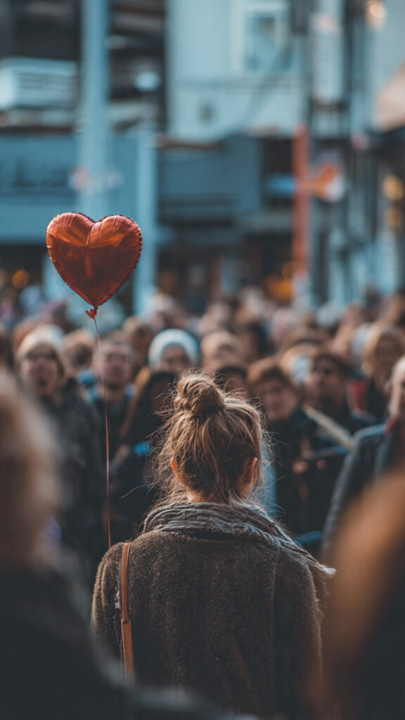 The picture of someone walking in and expressing love to others