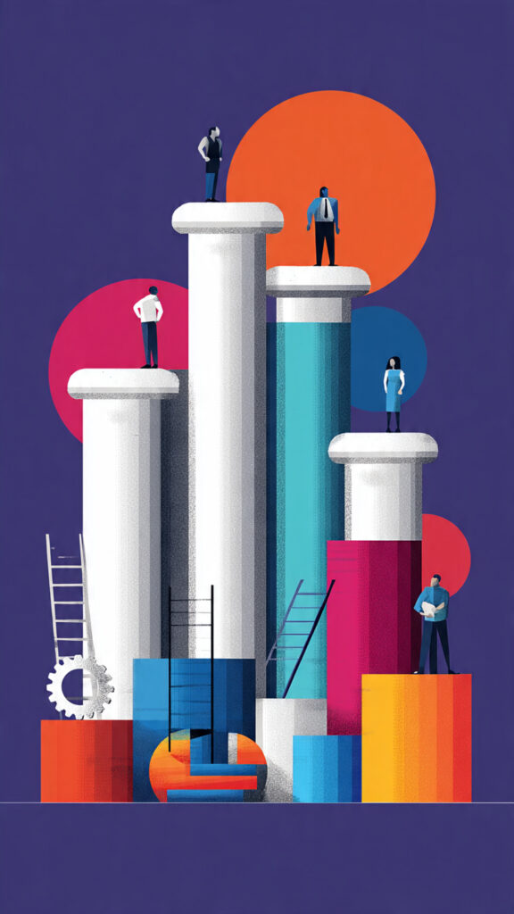 A graphic depicting the five pillars of success: People, Skills, Tools, Resources, and Mindset