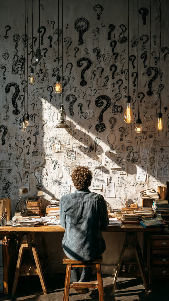 person reflecting deeply while searching for creative solutions and overcoming rigid thinking