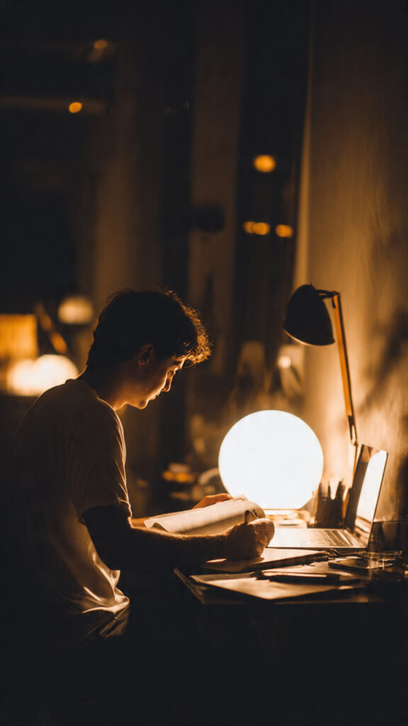 person focused on working at a desk representing discipline and doing the work