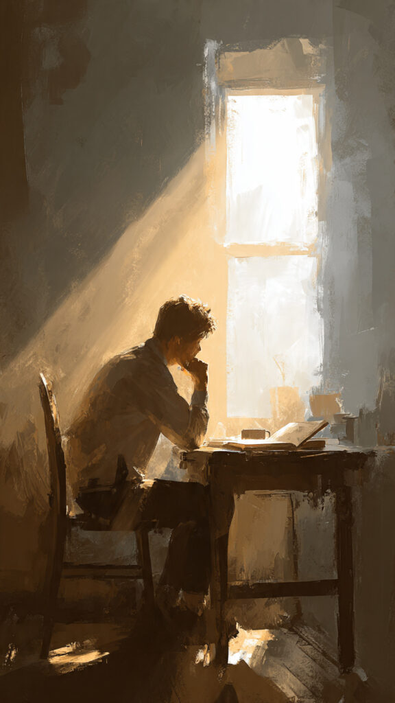 person sitting and reflecting before taking action representing procrastination and decision making