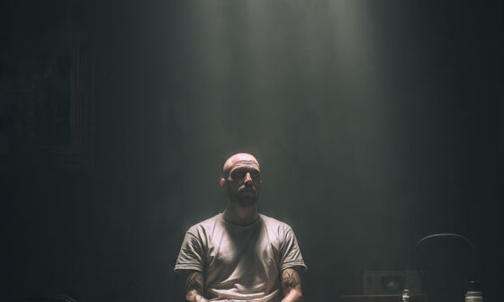 A man sitting in a dim environment reflecting on habits that are draining his life, symbolizing the need for discipline and change