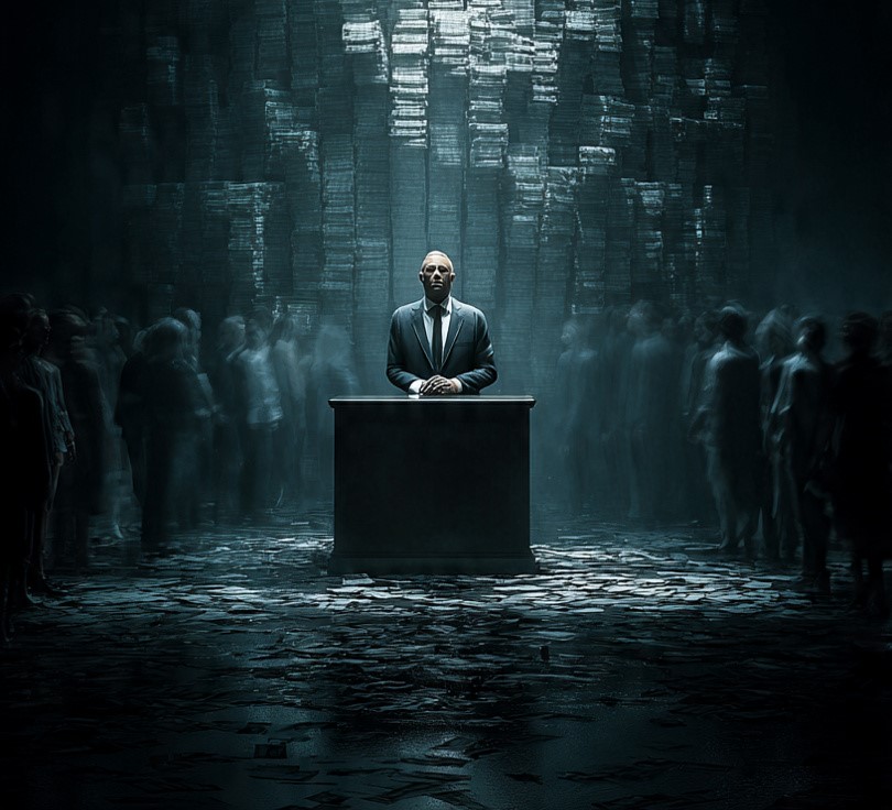 A powerful image of a man standing firm as a wall of money cracks in front of him, representing Elon Musk's choice to prioritize integrity over financial gain.