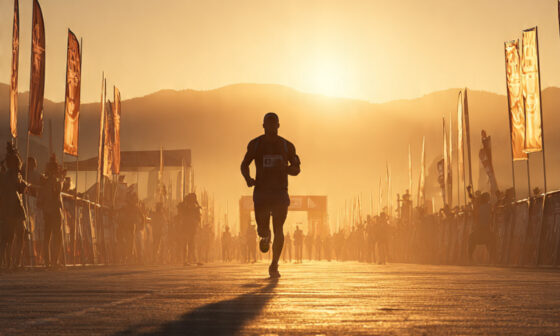 A runner going beyond the finish line, representing the Law of the Extra Mile and the commitment to excellence.