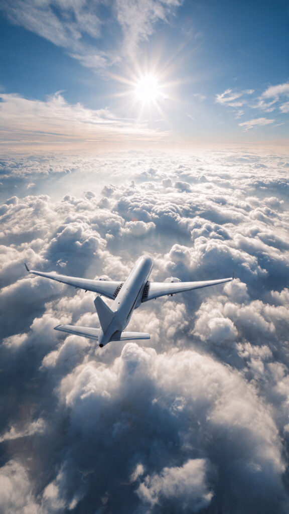 An airplane soaring above the clouds, representing the law of aerodynamics over gravity.