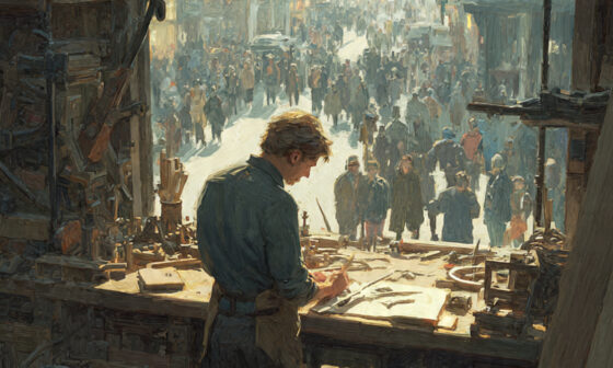 A focused young person working within a structured and specialized environment, symbolizing the choice of a 'voluntary prison' of discipline to build a future.