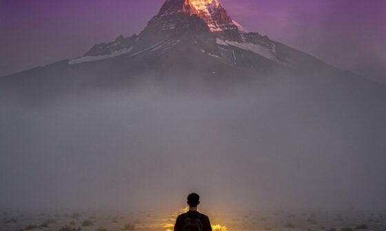 A conceptual image showing a person standing at a crossroads in a vast desert, with one path glowing brightly in gold while the others fade into grey mist, symbolizing the clarity a goal provides against the anxiety of infinite choice.