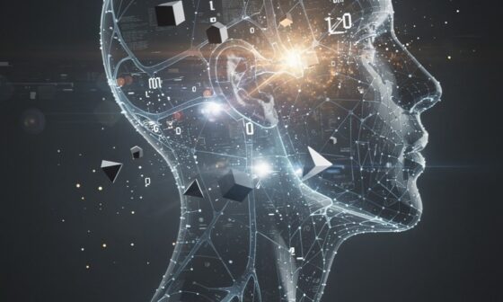An abstract modern conceptual visualization of neural network connectivity, synaptic plasticity, and personal data synthesis inside a human brain.