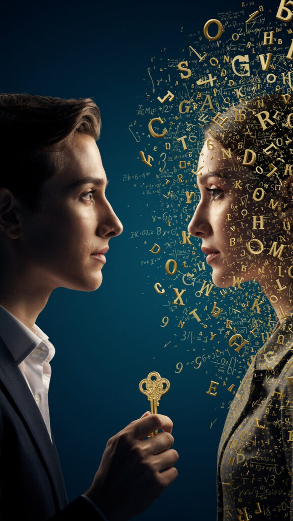 A cinematic conceptual image representing the power of simple, curious questioning to unlock and simplify complex intellectual pretense.