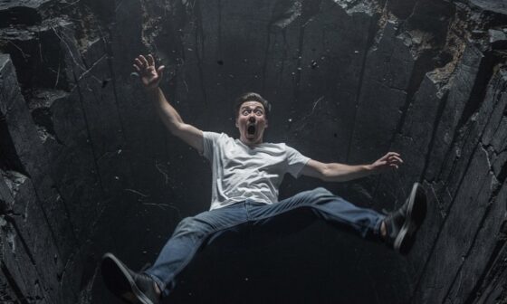 A person actively falling into a hole from The Tyranny of Small Decisions: The Dangerous Power of the "Just This Once" Mindset