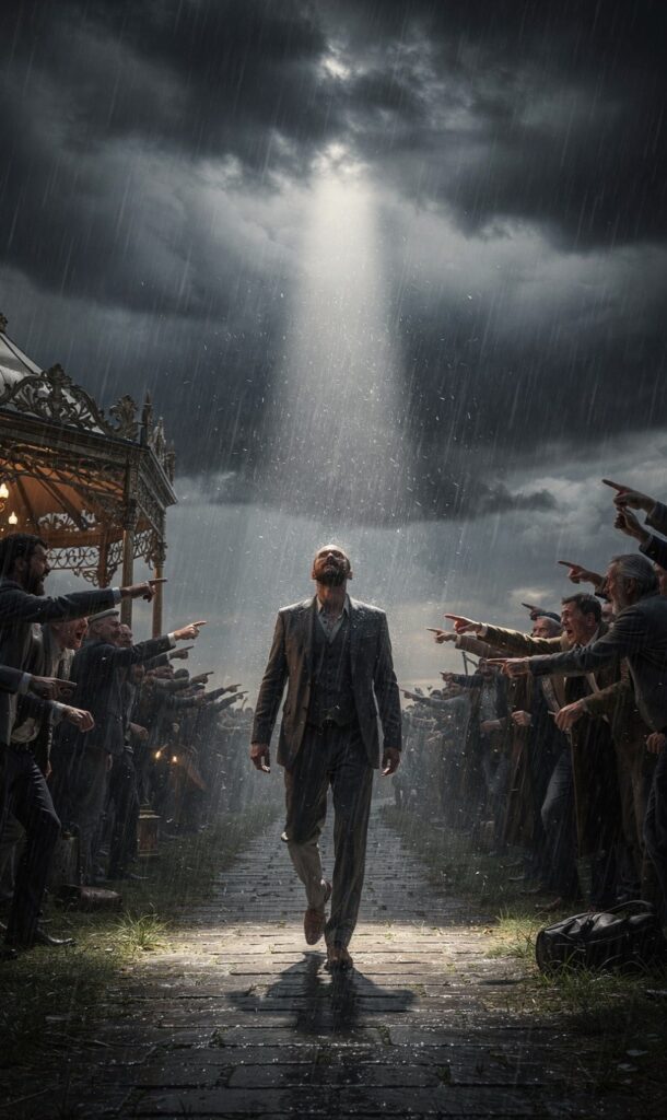 A man walks alone through a difficult path while others choose an easier route built on dishonesty, symbolizing unwavering conviction.
