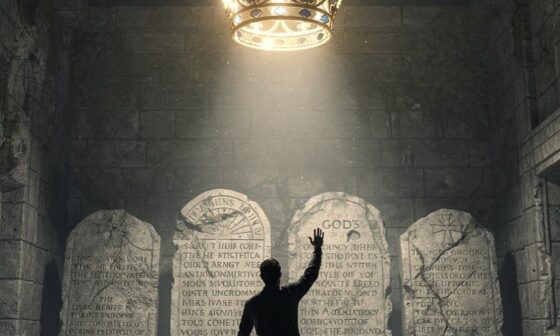 A person reaches for a crown symbolizing the authority to define good and evil, turning away from divine moral law.