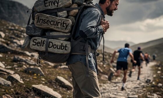 A man struggles under the weight of comparison, envy, and self-doubt while watching others succeed.