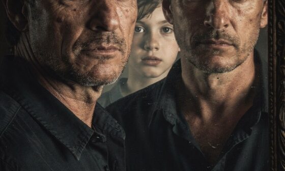 A man sees his younger self fading as maturity and responsibility emerge, symbolizing the transition into manhood.